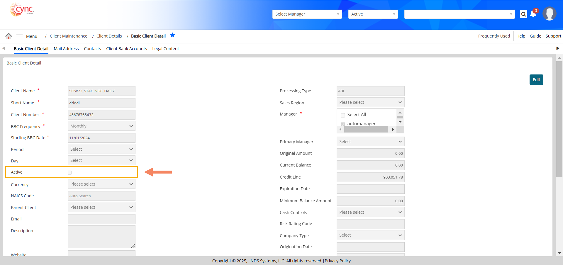 Basic Client Detail page